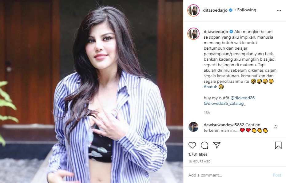 Dita Soedarjo Unggah Foto Seksi, Beri Sindiran Menohok Soal Kesopanan Hingga Pencitraan