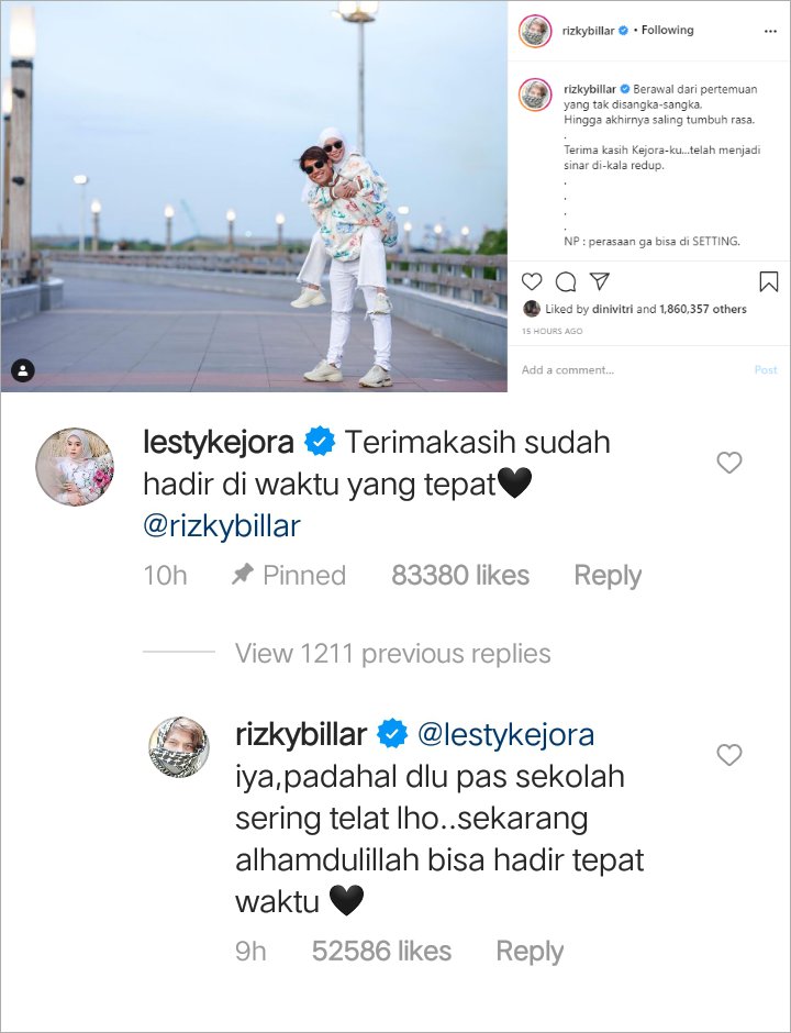 Sudah \'Go Public\', Rizky Billar Tulis Pesan Menyentuh untuk Lesty Kejora