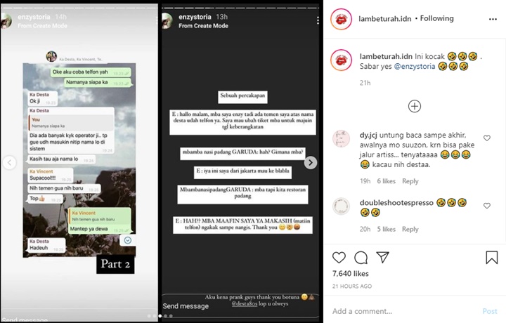 Lucu Tapi Kasihan, Enzy Storia Dikerjai Desta Habis-habisan Sampai Nangis