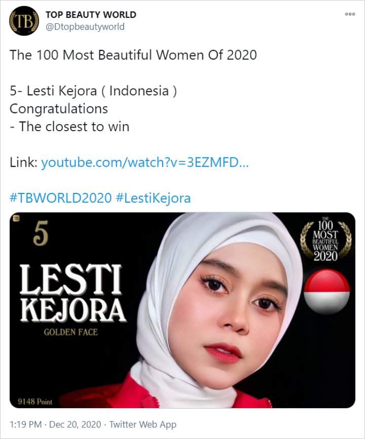 Kalahkan Lisa BLACKPINK, Lesti Andryani Jadi Wanita Tercantik Ke-5 Di Dunia Tuai Respon Tak Terduga