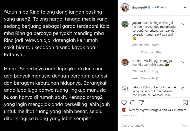 Banjir Kecaman Lagi, Rina Nose Bicara Soal Pandangan Yang Lebih Besar