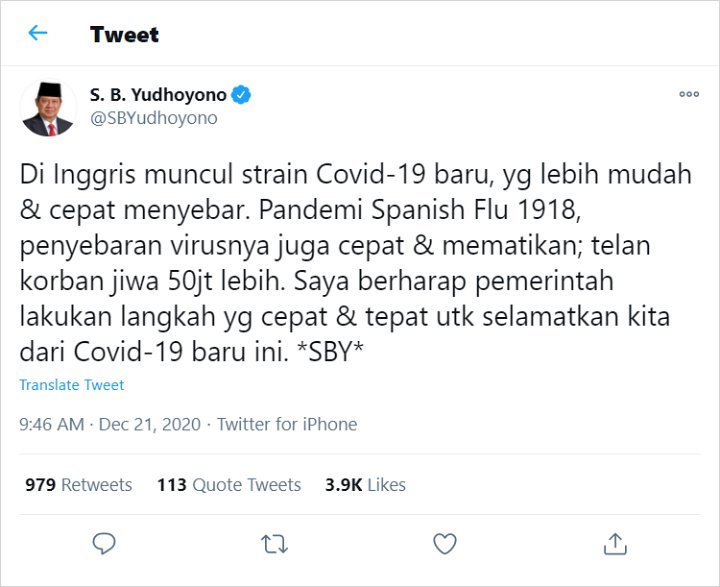 Peringatan SBY terkait mutasi dari Inggris