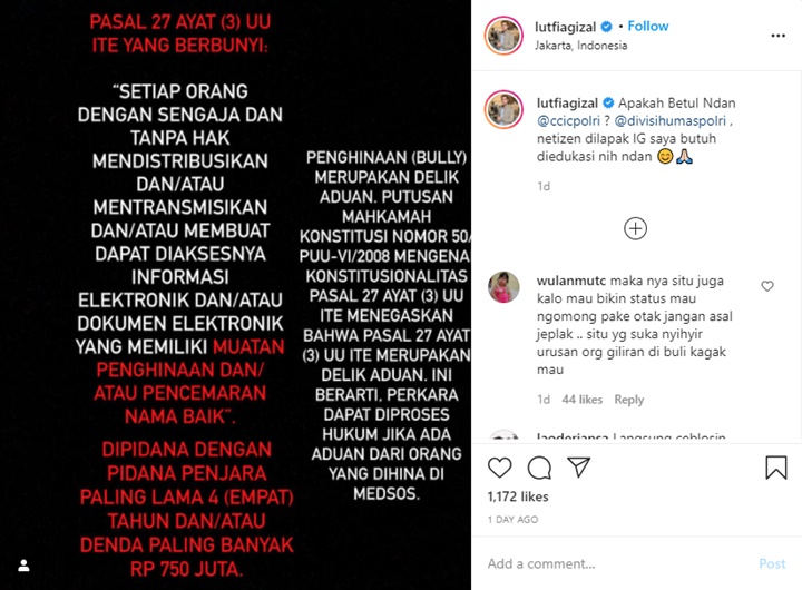 Lutfi Agizal Koar-koar Bakal Laporkan Haters dengan Pasal UU ITE, Justru Makin DIhujat