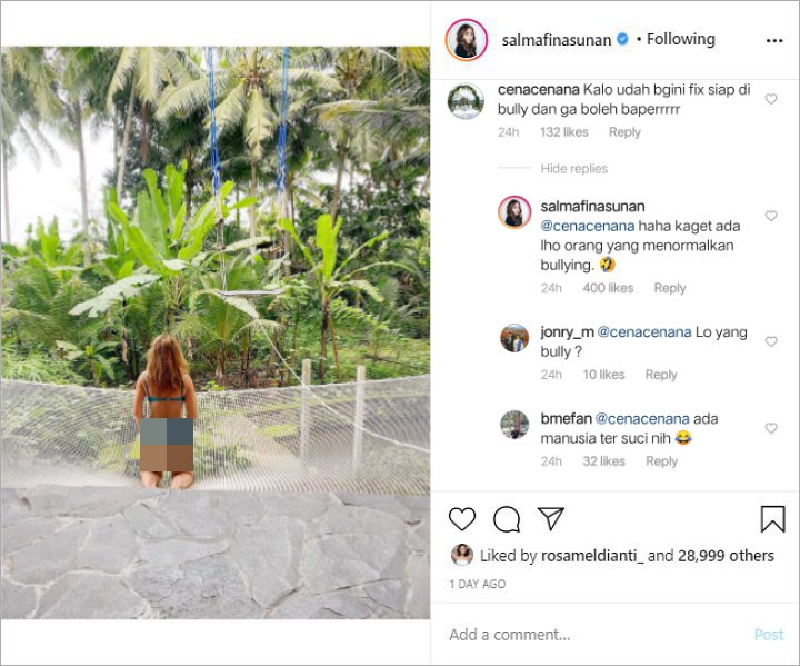 Foto Salmafina Sunan Umbar Aurat Ramai Dihujat, Beri Balasan Santai