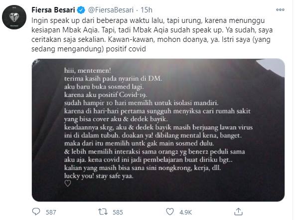 Istri Positif Covid-19, Fiersa Besari Khawatirkan Kondisi Calon Anak Pertama
