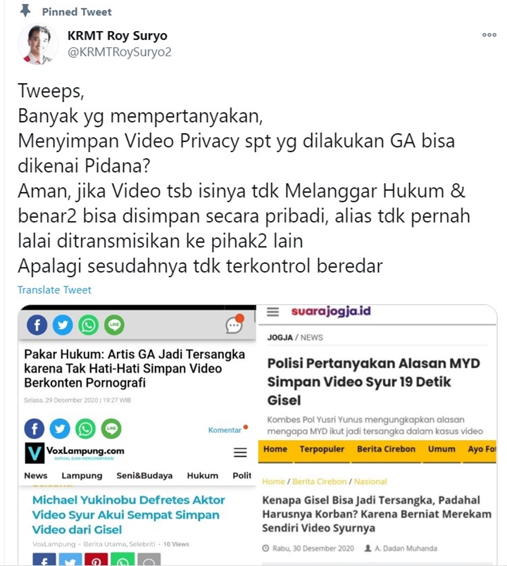 Begini Tanggapan Roy Suryo Soal Kemungkinan Gisel Dipidana Karena Video Syur Pribadi Tersebar