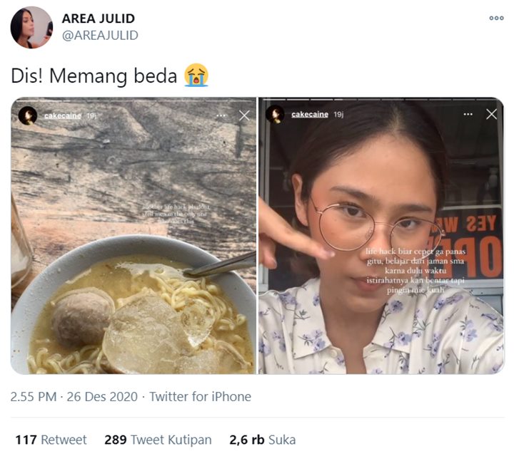 Kocak! Nadin Amizah Makan Mie Bakso Pakai Es Batu