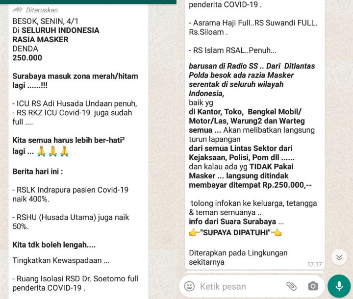 Heboh Pesan WA Berantai Sebut Surabaya Kembali Zona Merah Hingga RS Penuh, Ini Faktanya