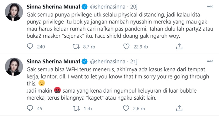 Sherina Singgung Party di Tengah Pandemi, Tegaskan Covid Bukan Aib