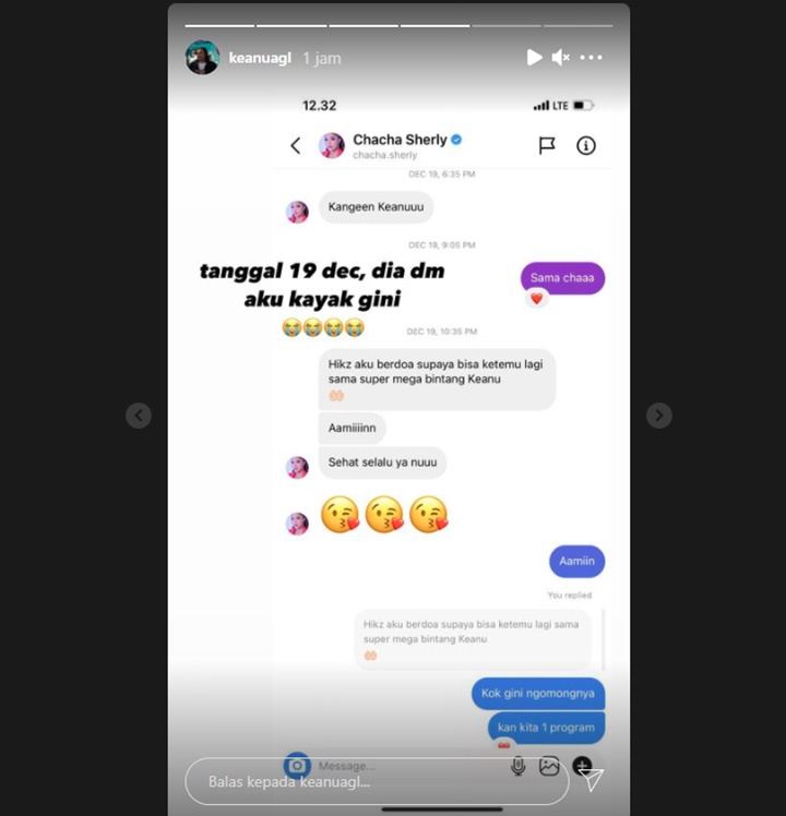Selebgram Keanu Bagikan DM Chacha Sherly Bak Firasat Sebelum Meninggal