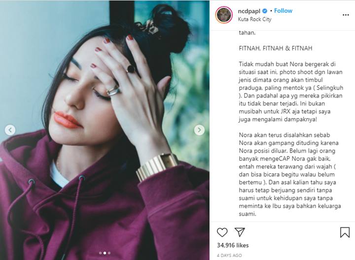 Nora Alexandra Murka Dituduh Selingkuh dari Jerinx, Muak Terus Difitnah