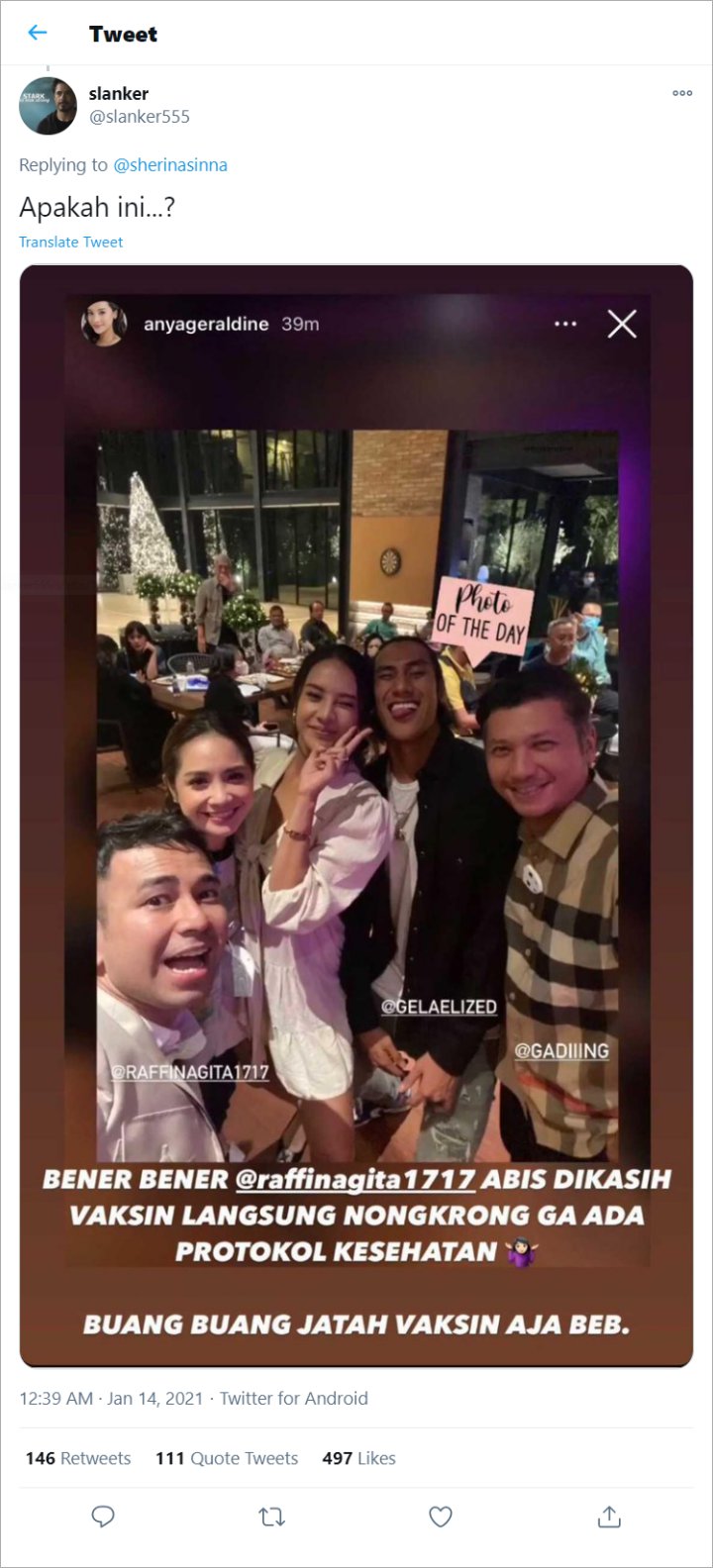 Sherina Kritik Raffi Ahmad Yang Abaikan Protokol Kesehatan Pasca Divaksin