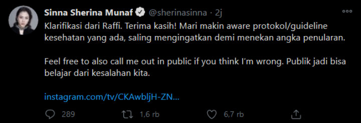 Sherina Tanggapi Permintaan Maaf Raffi Ahmad Soal Abai Prokes, Malah Makin Dihujat