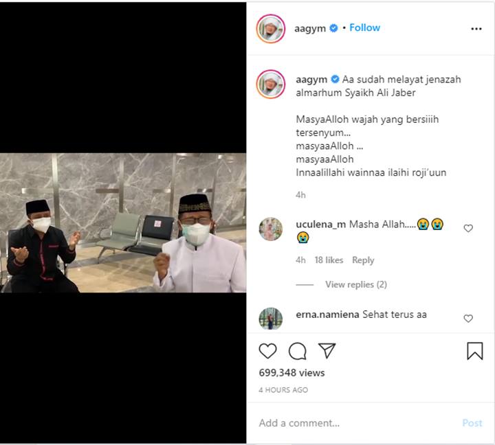 Aa Gym Takjub Usai Melayat Jenazah Syekh Ali Jaber: Wajahnya Bersih dan Tersenyum