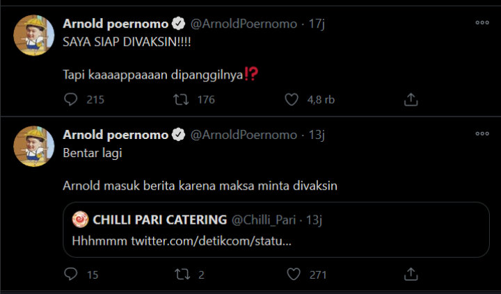 Cara Chef Arnold Maksa Minta Segera Divaksin Malah Bikin Ngakak, Kenapa?