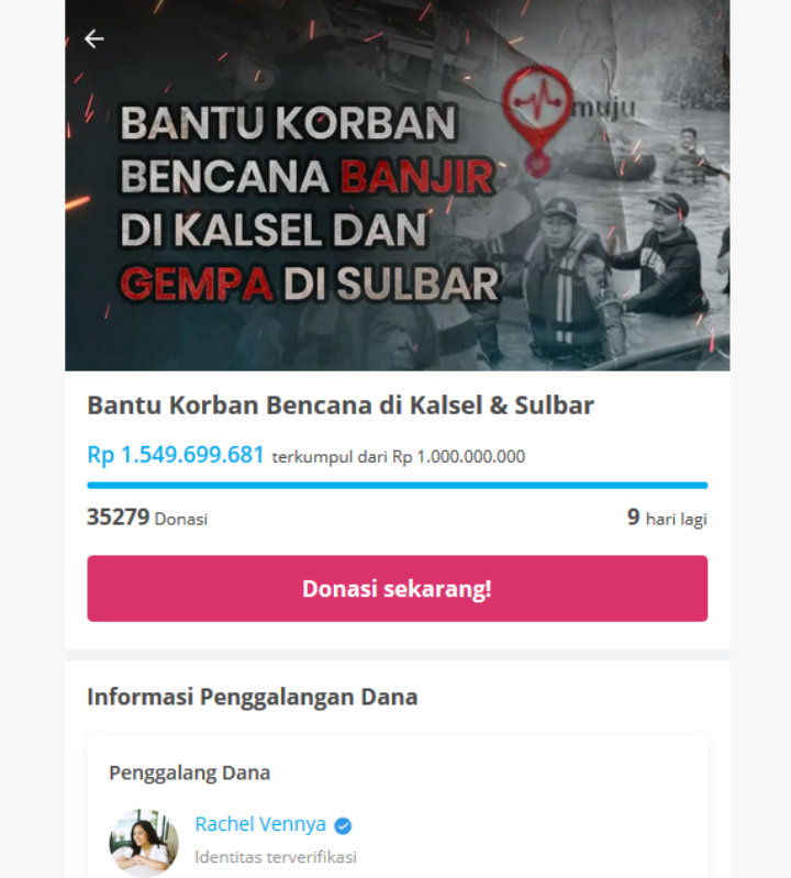 Galang Dana Untuk Kalsel dan Sulbar, Rachel Vennya Sudah Kumpulkan Rp 1,5 Miliar