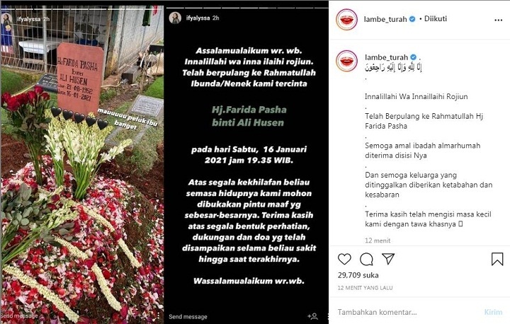 Farida Pasha Meninggal Karena COVID-19
