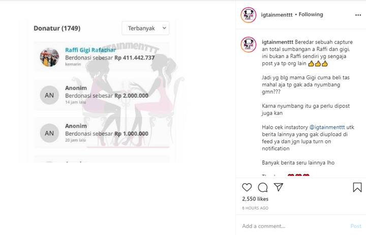 Beredar Bukti Raffi Ahmad dan Nagita Slavina Beramal dengan Jumlah Fantastis, Bikin Salut