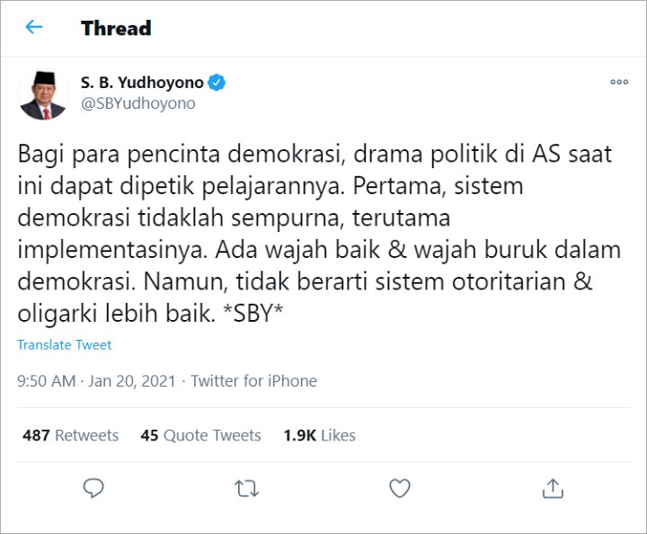 Tweet SBY Tentang Pilpres AS