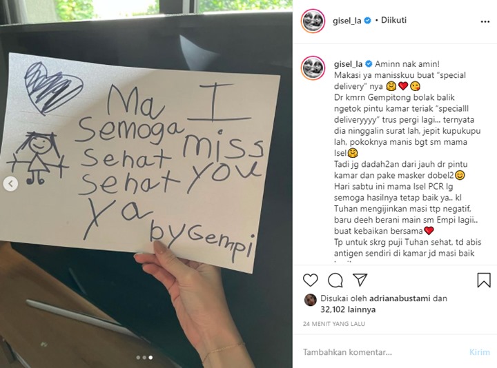 Gisel Jalani Isolasi Mandiri, Gempi: Mama Jangan Sampe Kena Corona