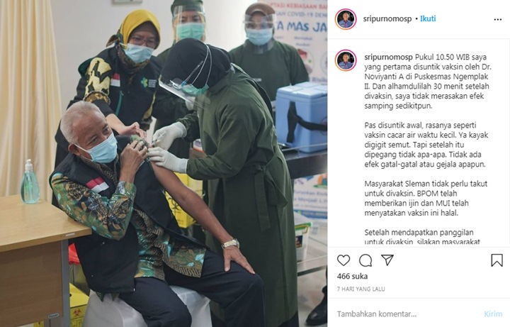 Bupati Sleman Positif COVID-19 Sepekan Setelah Divaksin, Dinkes Beri Penjelasan