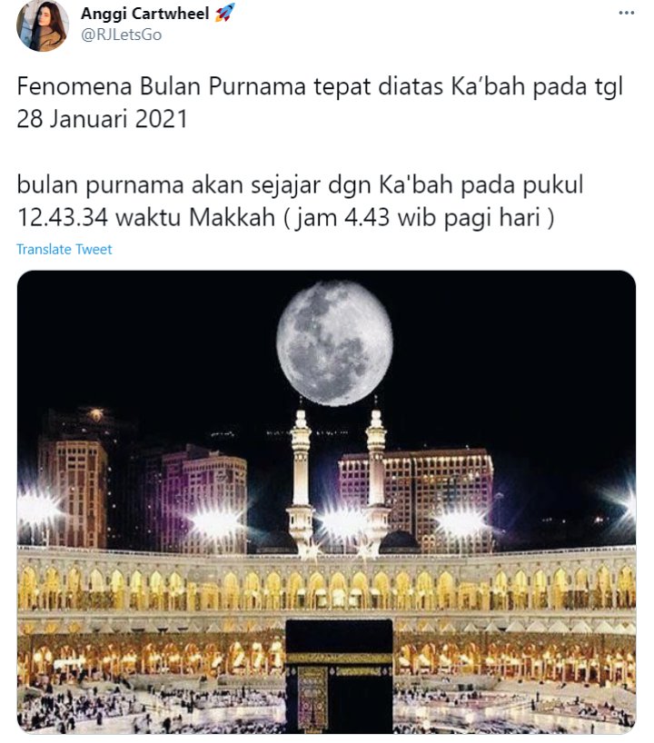 Jangan Sampai Terlewat! Bulan Purnama Bakal Vertikal Tepat di Atas Ka\'bah Pada 28 Januari