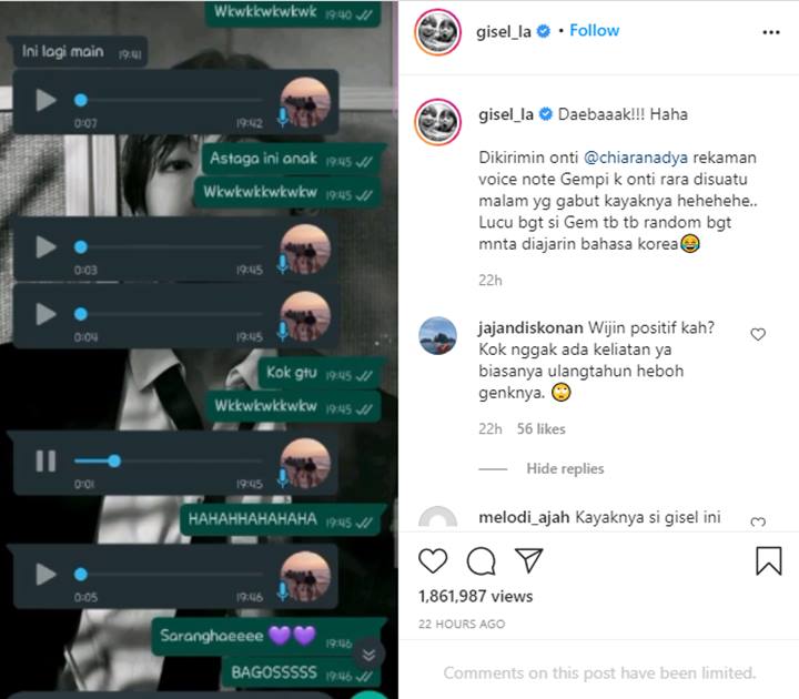 Gisella Anastasia Ngakak Dengar Rekaman Suara Gempi yang Super Random, Ngomong Bahasa Korea