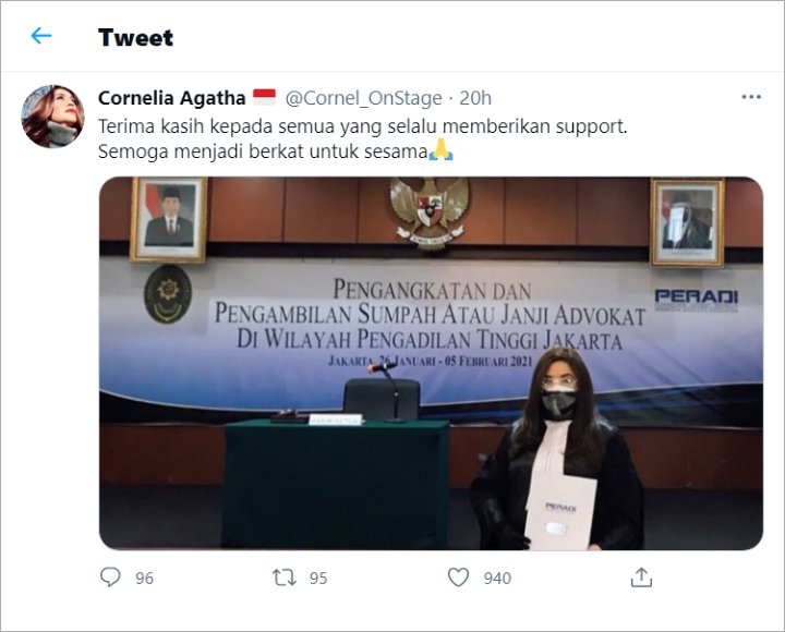 Cornelia Agatha Jalani Sumpah Dan Pengukuhan Untuk Jadi Advokat