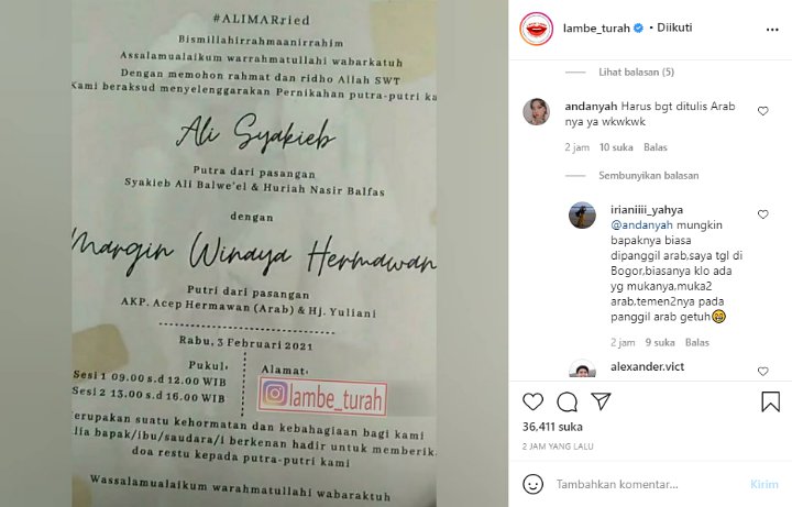 Beredar Potret Undangan Pernikahan Ali Syakieb, Nama Ayahnya Margin Wieheerm Jadi Perbincangan