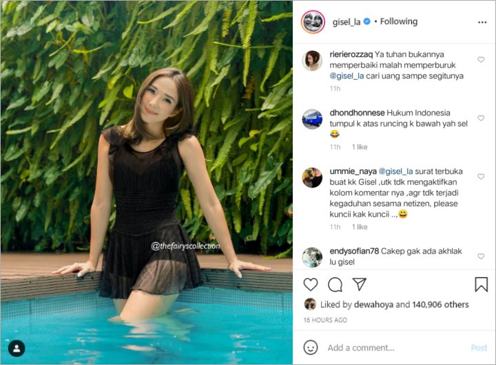 Gisella Anastasia Langsung Dicibir Usai Pamer Foto Berpakaian Seksi di Kolam Renang