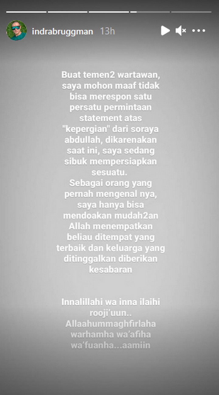 Indra Briggman Soal Kematian Soraya Abdullah