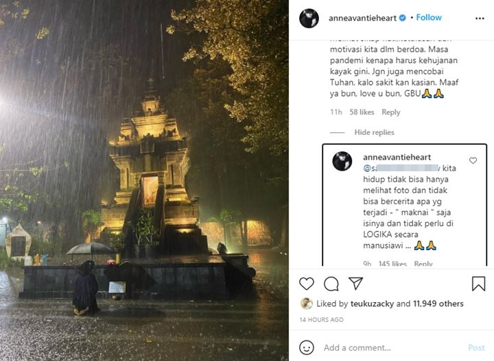 Anne Avantie Berdoa Sambil \'Hujan-hujanan\' Bikin Khawatir