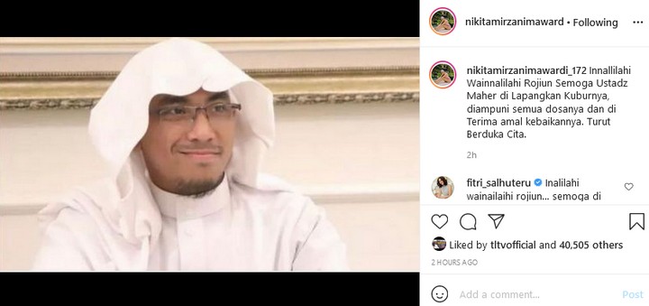 Ustadz Maaher Meninggal Dunia, Nikita Mirzani Turut Berbelasungkawa