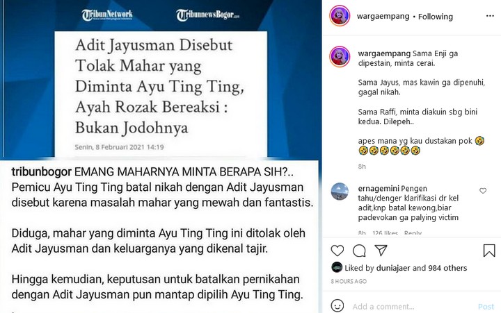 Isu Mahar Fantastis Ayu Ting Ting