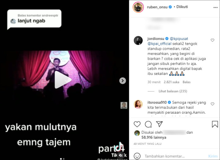 Ruben Onsu Ngamuk Betrand Peto dan Sarwendah Di Roasting Tak Pantas, Jordi Onsu Langsung Tag Akun KPI