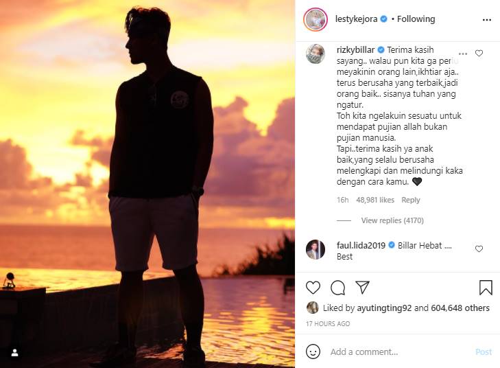 Dipuji Lesti Andryani, Rizky Billar Balas Panggil Sayang Sukses Bikin Heboh
