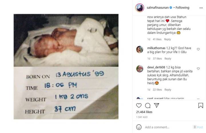 Photo-Bikin Kaget, Salmafina Sunan Tunjukkan Foto Saat Baru Lahir Dengan Berat Cuma 1,2 Kg