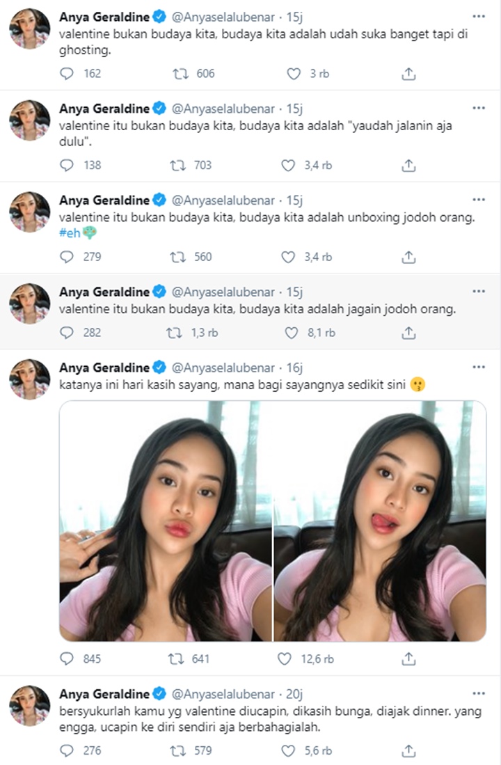 Anya Geraldine Sebut Valentine Bukan Budaya Kita, Alasannya Bikin Ngakak