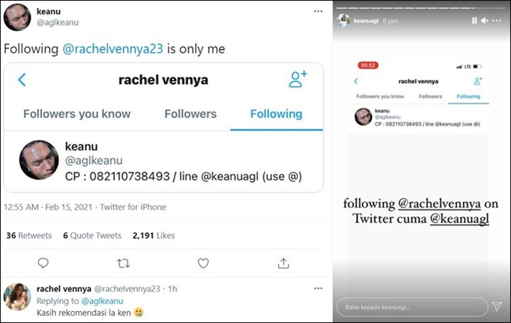 Rachel Vennya Cuma Follow Twitter Keanu