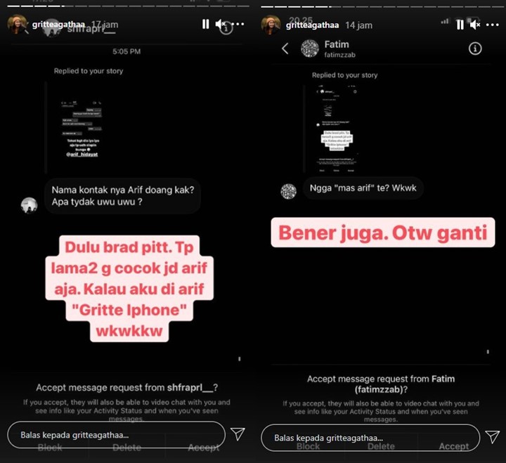 9 Tahun Pacaran, Gak Nyangka Nama WA Kekasih Gritte Agatha Cuma Gini