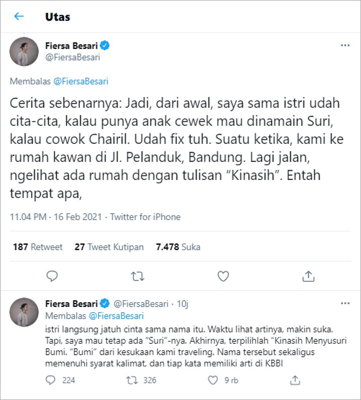 Nama Anaknya Jadi Trending Twitter, Fiersa Besari Beber Cerita Unik Ini