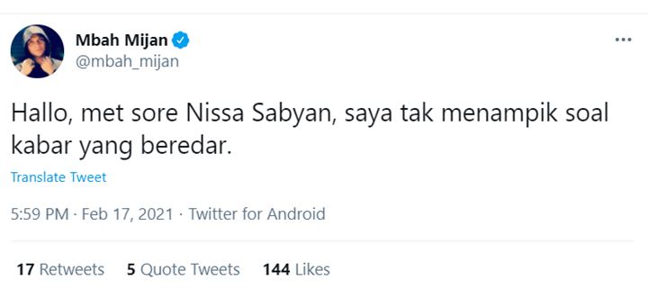 Mbah Mijan Benarkan Rumor Nissa Sabyan Jadi Selingkuhan?