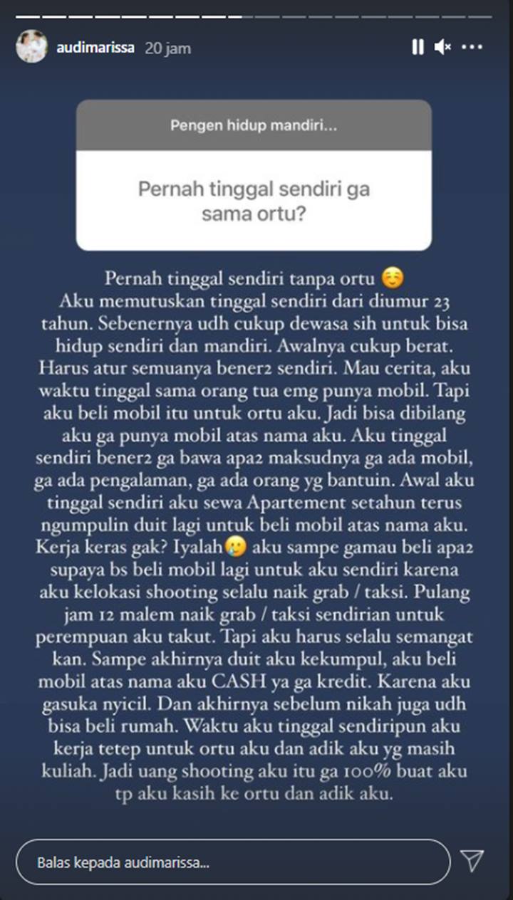 Mandiri Sejak Kecil, Audi Marissa Akui Awal Tinggal Terpisah Dari Orangtua Alami Hal Sulit Ini
