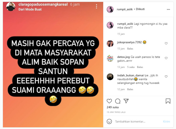 PIkut Sindir Nissa Sabyan Jadi Orang ketiga, Clara Gopa Malah Balik Dicibir