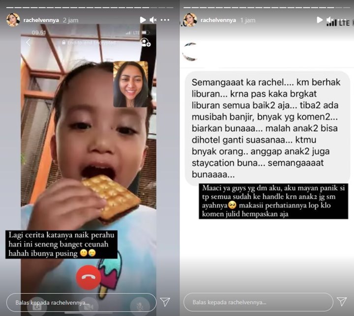 Lagi Liburan, Rachel Vennya Panik Anak-anaknya Bareng Mantan Suami Kebanjiran