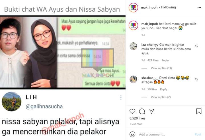 Makin Panas, Beredar Chat Mesra Diduga Milik Ayus dan Nissa Sabyan Auto Bikin Geregetan