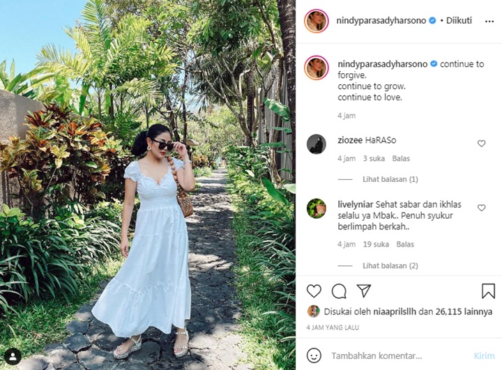 Nindy Ayunda Tulis Caption Hangat Ini, Isyaratkan Siap Maafkan Suami?