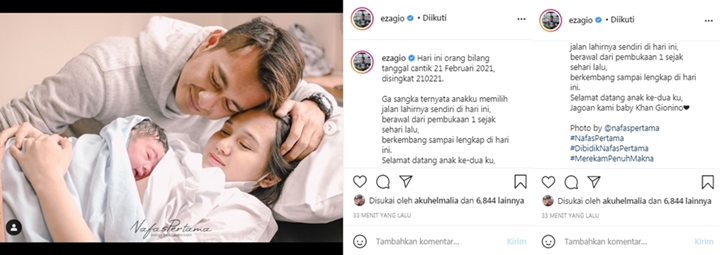 Selamat! Putra Eza Gionino Lahir Tepat di Tanggal Cantik, Sengaja