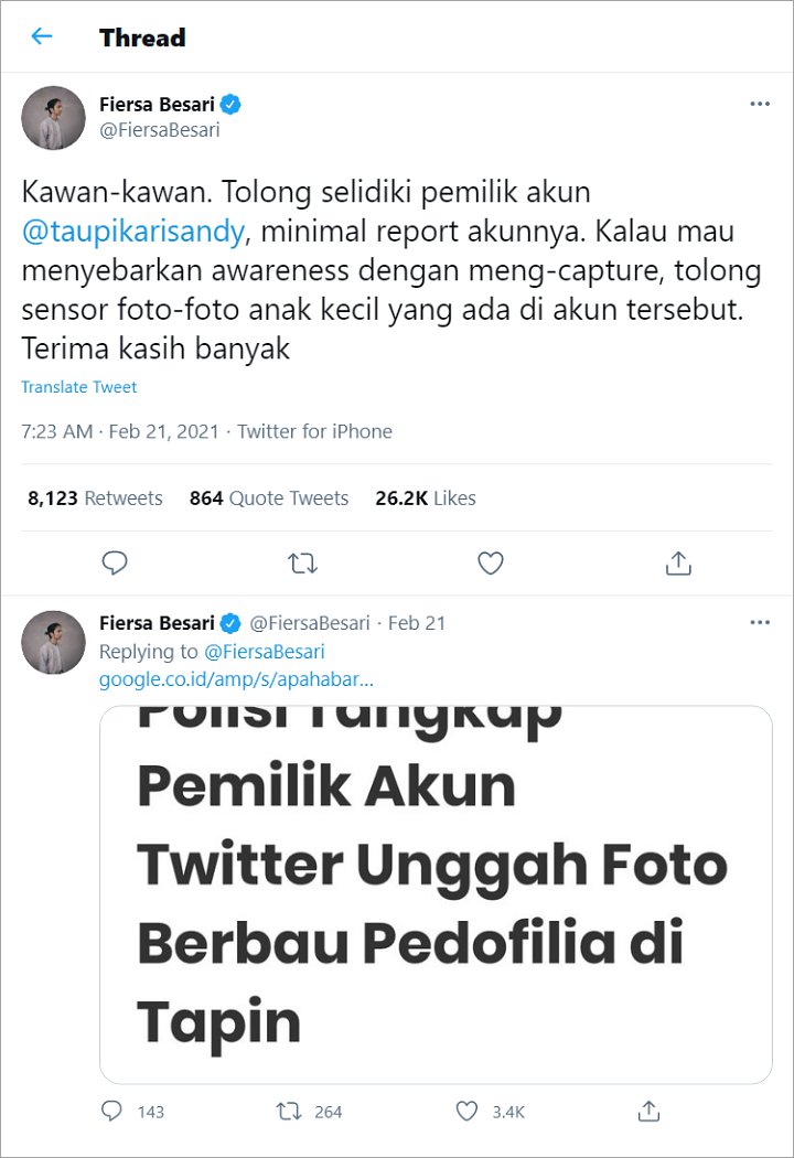 Fiersa Besari Soroti Akun Berbau Pedofilia
