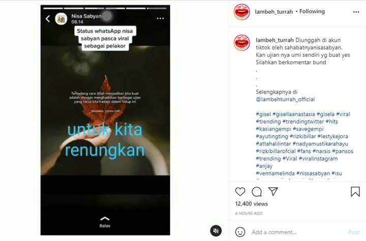 Beredar Status WA Nissa Sabyan Curhat Soal Ujian Hidup Usai Diterpa Isu Pelakor, Asli Atau Palsu?